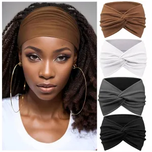 Wide Headbands for Women Yoga Running Sports Headhand Bandana Boho Non Slip Sweat Head Bands Accessories 4 Pack