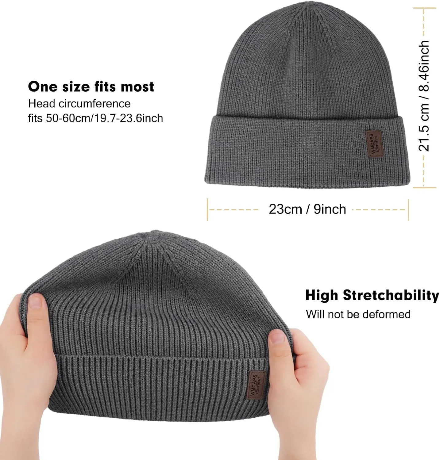 Wmcaps Winter Beanie for Men Women, Fleece Lined Beanie Soft Warm Knit Hat Ski Stocking Cuffed Cap
