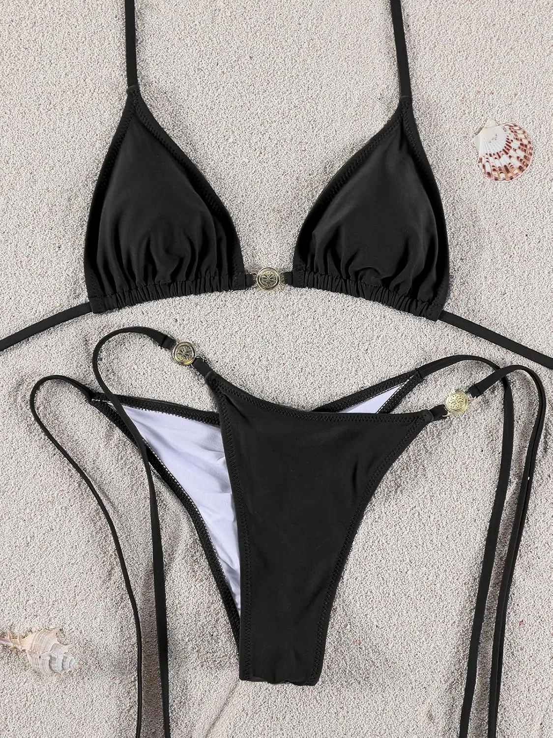 Women Thong Bikini Sets String Halter Two Piece Sexy Swimsuit Cheeky Solid Color Bathing Suit