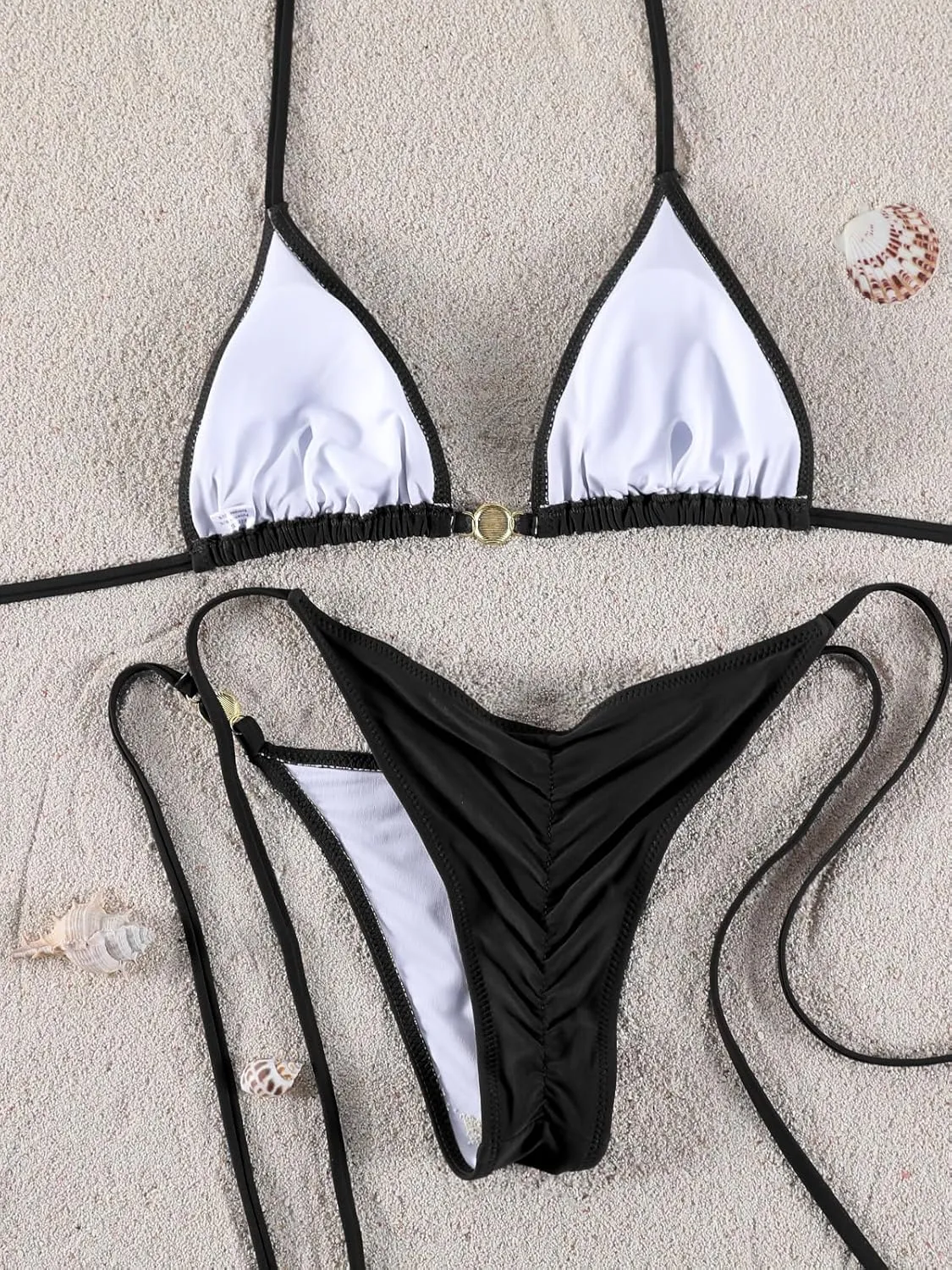 Women Thong Bikini Sets String Halter Two Piece Sexy Swimsuit Cheeky Solid Color Bathing Suit