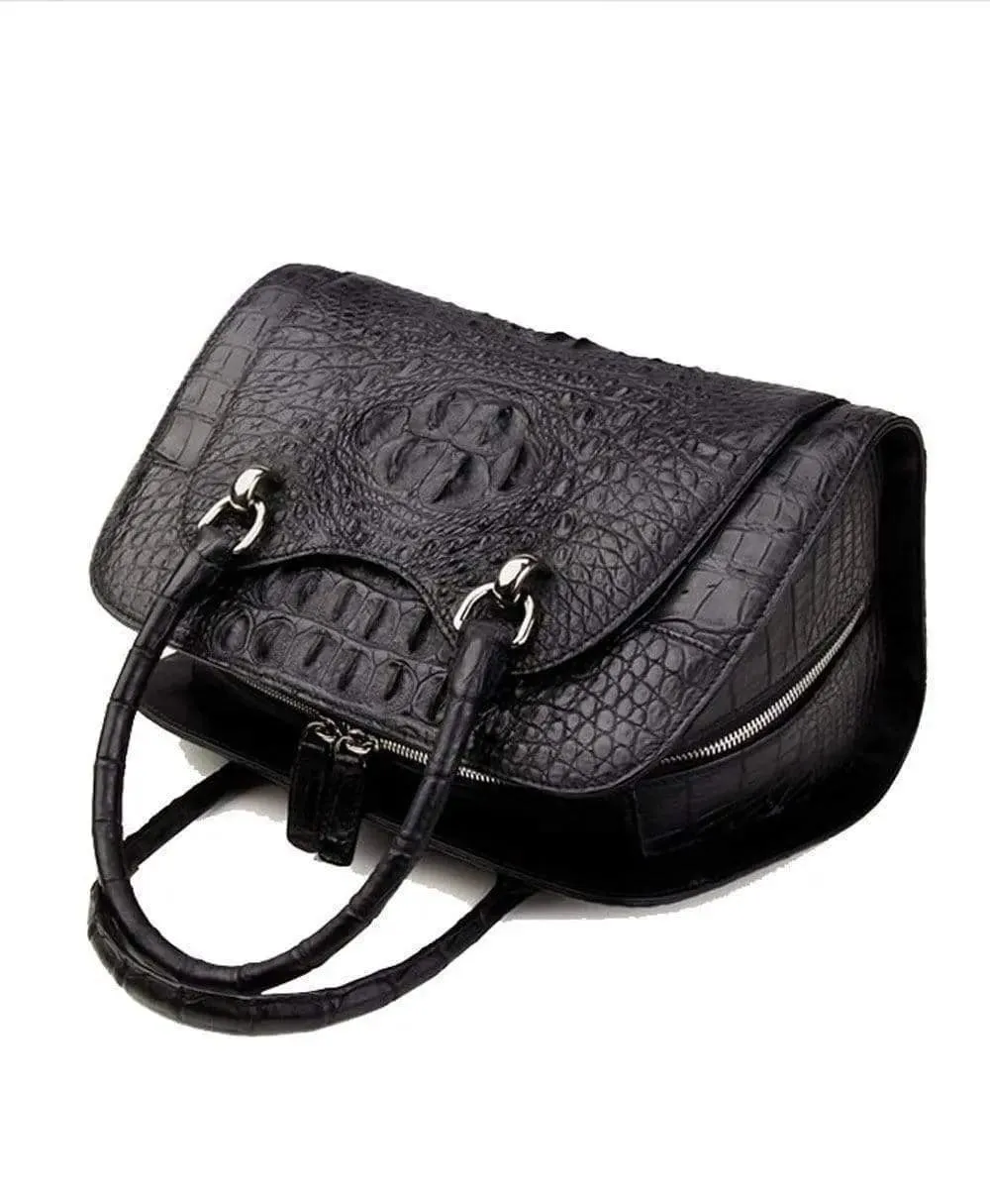 Women's Crocodile Leather Dome Satchel Bag
