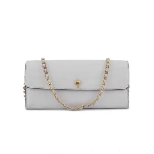 Women's Crocodile Leather  Pouches Chain Pouchette Clutch Bags White