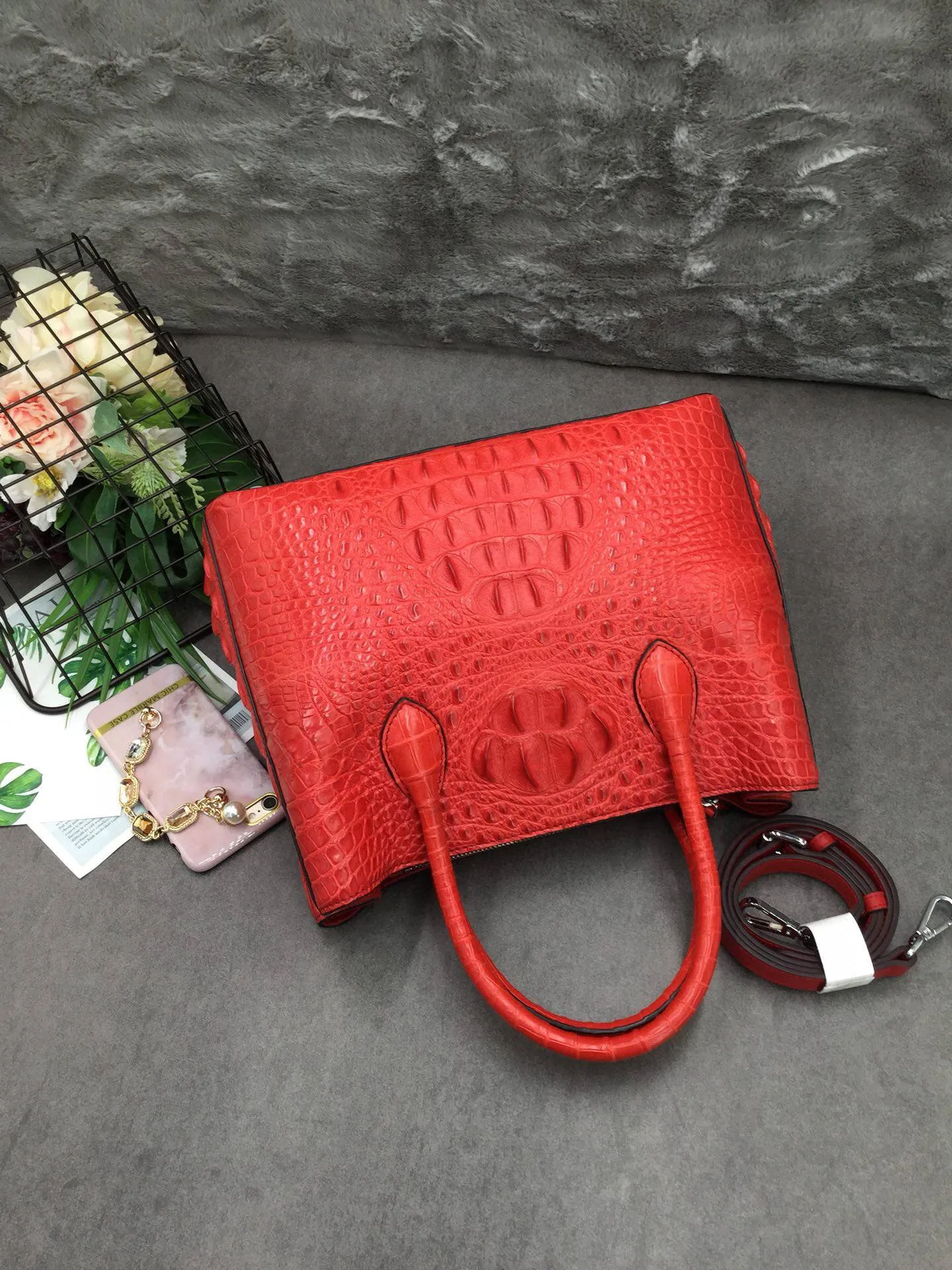Womens Crocodile  Skin  Leather Satchel Bag 30cm