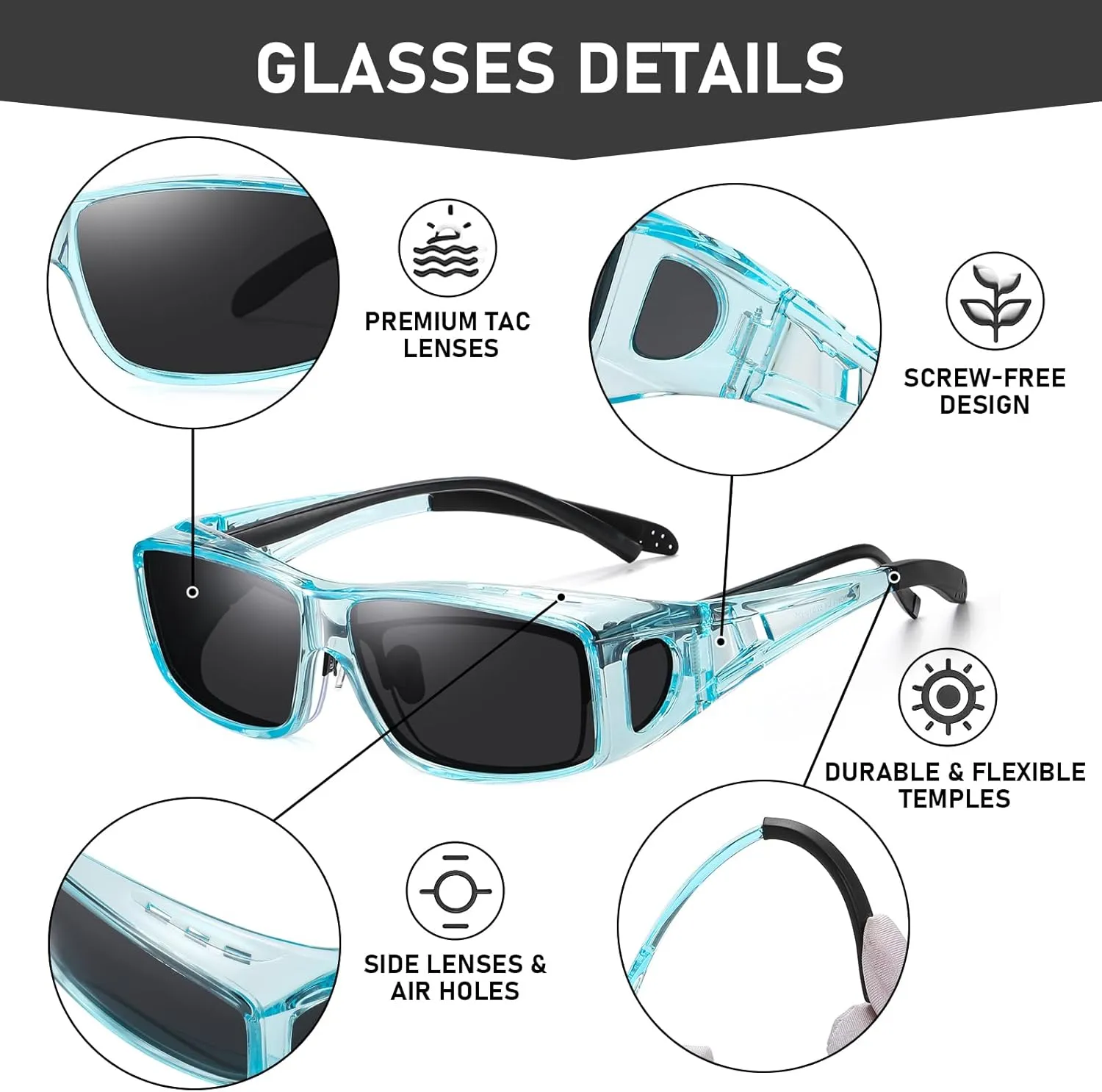 Wzerry Polarized Sunglasses Fit Over Glasses, UV Protection Wrap-Around for Men Women, Driving and Outdoor Activities