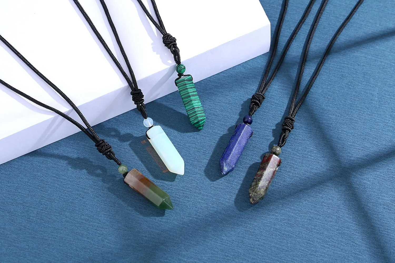 XIANNVXI Crystal Necklace for Men Women Adjustable Rope Hexagonal Point Healing Crystal Natural Stone Pendant Necklaces Gemstone Jewelry