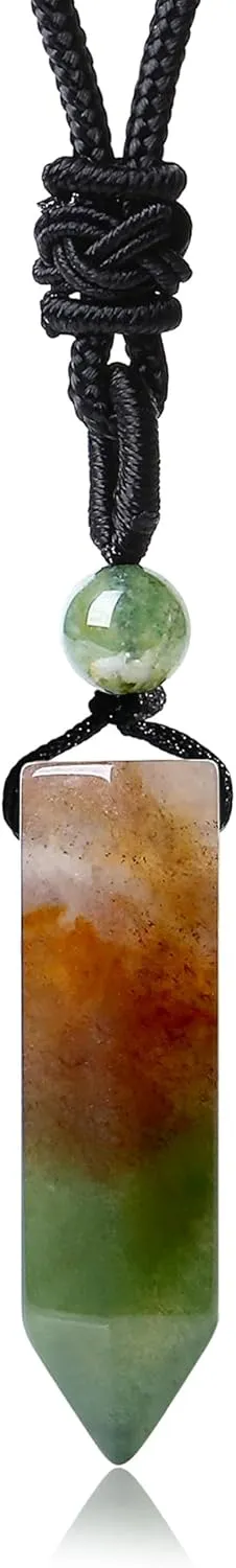 XIANNVXI Crystal Necklace for Men Women Adjustable Rope Hexagonal Point Healing Crystal Natural Stone Pendant Necklaces Gemstone Jewelry