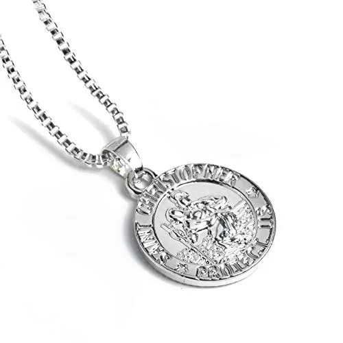 YALLNASL Saint Christopher Medal Necklace for Men Women St. Christopher Necklace for Women Men Silver St Christopher Medal Saint Christopher Necklaces for Women Men Christopher Gift