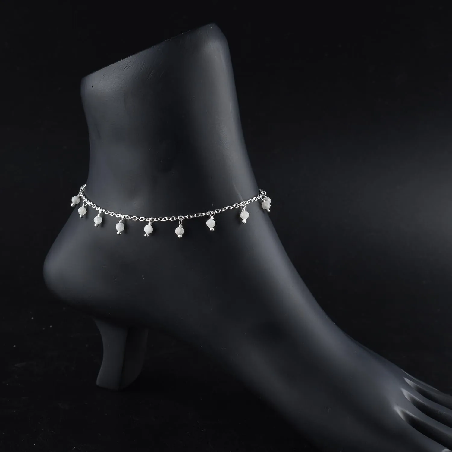 Yanara Rainbow Moonstone Anklets For Women Ankle Bracelets for Her June Birthstone Silver Plated Jewelry 8.5?? 1.5?? inch Crystals and Healing Stones Gemstones, Birthday Gifts For Women