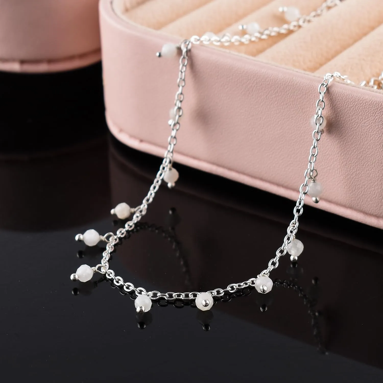 Yanara Rainbow Moonstone Anklets For Women Ankle Bracelets for Her June Birthstone Silver Plated Jewelry 8.5?? 1.5?? inch Crystals and Healing Stones Gemstones, Birthday Gifts For Women