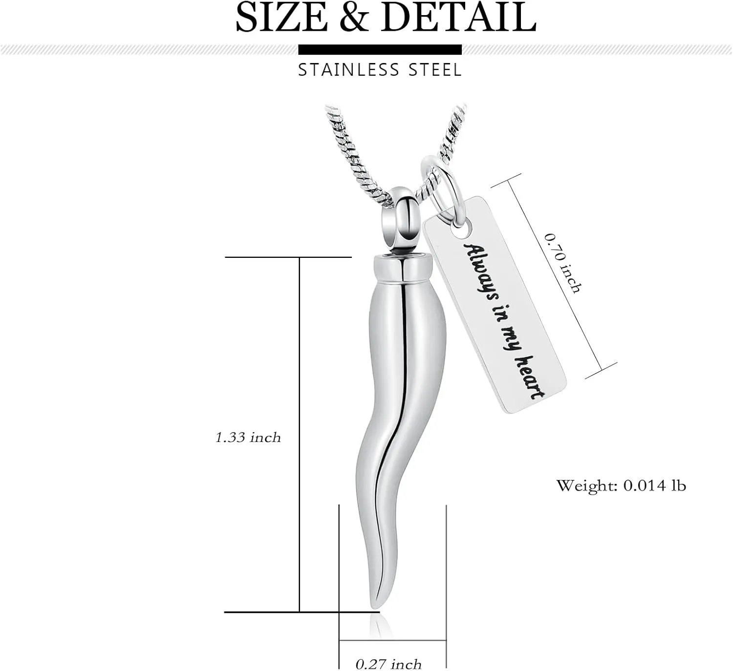 Yinplsmemory Cremation Necklace for Ashes Italian Horn Urn Ashes Necklace for Women Men Keepsake Memorial Jewelry