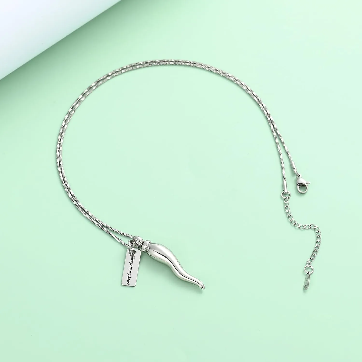 Yinplsmemory Cremation Necklace for Ashes Italian Horn Urn Ashes Necklace for Women Men Keepsake Memorial Jewelry