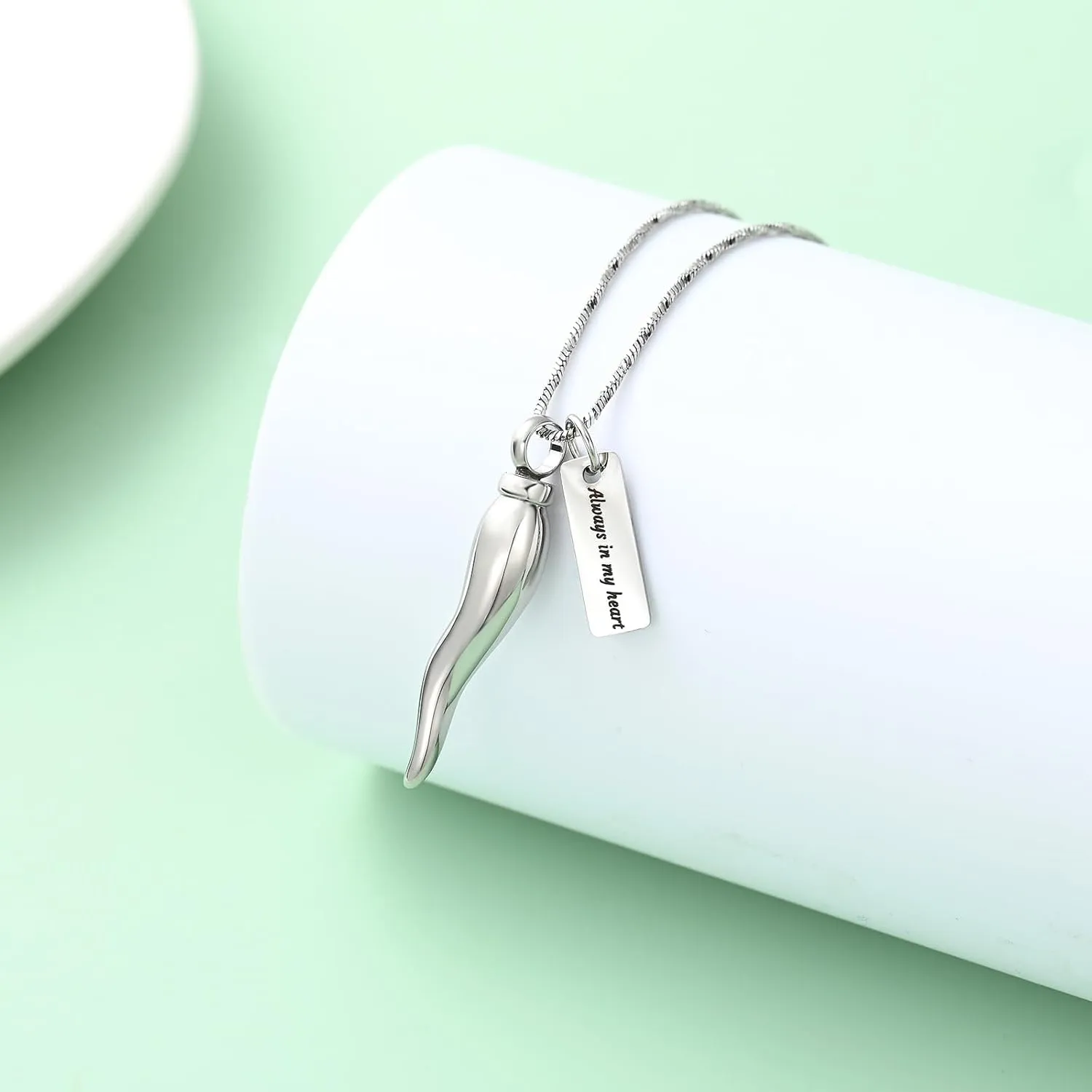 Yinplsmemory Cremation Necklace for Ashes Italian Horn Urn Ashes Necklace for Women Men Keepsake Memorial Jewelry